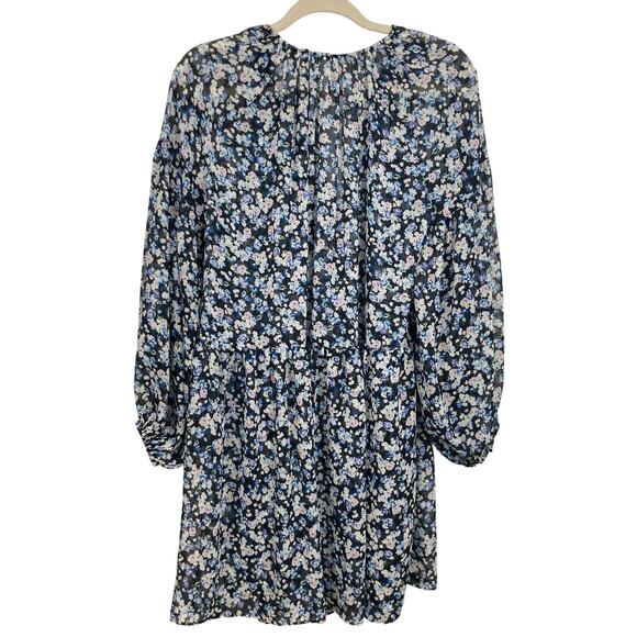 H&M Womens S Oversized Black Ditsy Floral Sheer Chiffon Dress Cottage Milkmaid - Picture 2 of 11